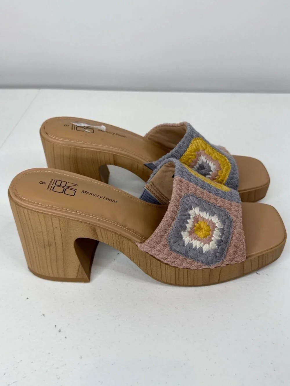 No Boundaries Women's Size 8 Crochet Knit Block Heel Slide Sandals Boho